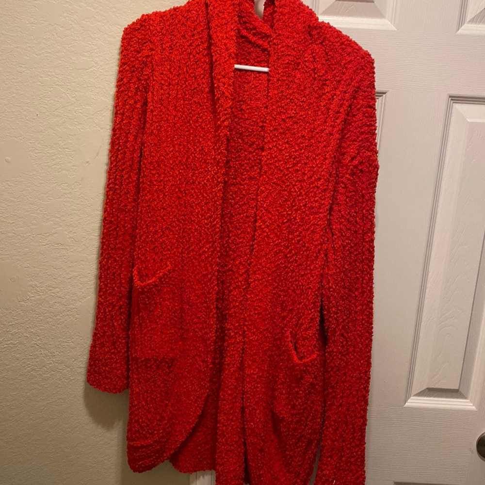 Red cardigan